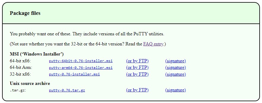 PuTTY Liste